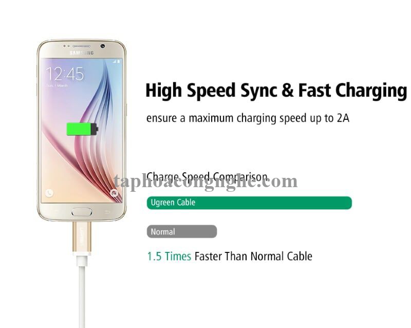 Ugreen 30659 0.5M màu Vàng Cáp sạc truyền dữ liệu USB 2.0 sang MICRO USB đầu mạ vàng US134 30030659